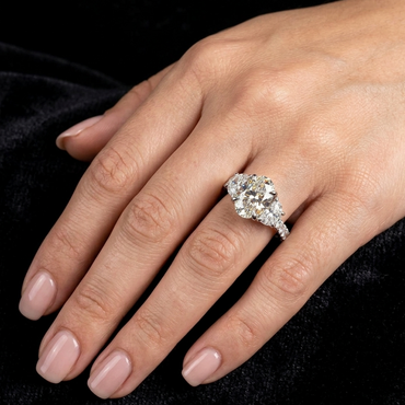 14K White gold lab grown diamond ring oval half moon round