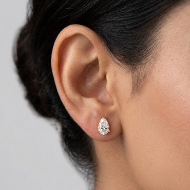 Certified 1 ct total lab-grown pear-cut diamond stud earrings (0.50 ct each), crafted in 9K, 14K, 18K yellow, white, or rose gold, or 950 platinum—ethical luxury jewelry with brilliant sparkle and customizable options.