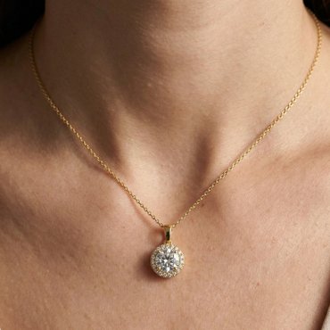 Gli Certified Round-Cut Lab-Grown Diamond Halo Pendant In 18K Yellow Gold
