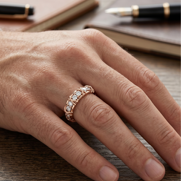Rose Gold Men’s Band Featuring A Certified 1.17Ct Round Lab Diamond