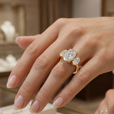 Yellow Gold Three-Stone Ring Featuring Certified