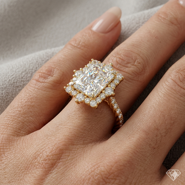 Yellow Gold Radiant Ring Featuring A 3.79 Carat Sustainable Diamond