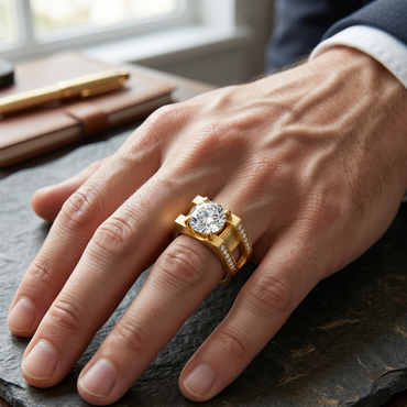 Yellow Gold Men’s Statement Band With Certified Ring