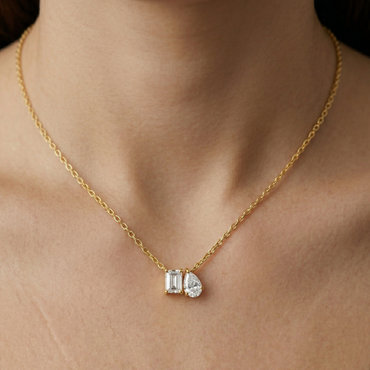 Gli Certified Emerald & Pear-Cut Lab-Grown Diamond Toi-Et-Moi Pendant In 18K Yellow Gold