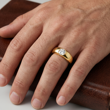 Yellow Gold Men’s Engagement Ring Featuring Round Lab Diamond