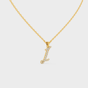 Close Up of Initial Letter I Sustainable Diamond Pendant and 18K Yellow Gold Chain