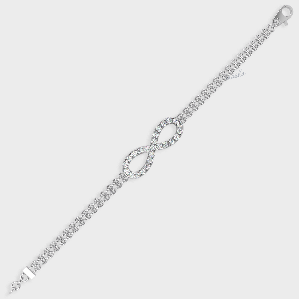 Hallmarked white gold and platinum lab grown diamond infinity double chain bracelet GLI certified luxury