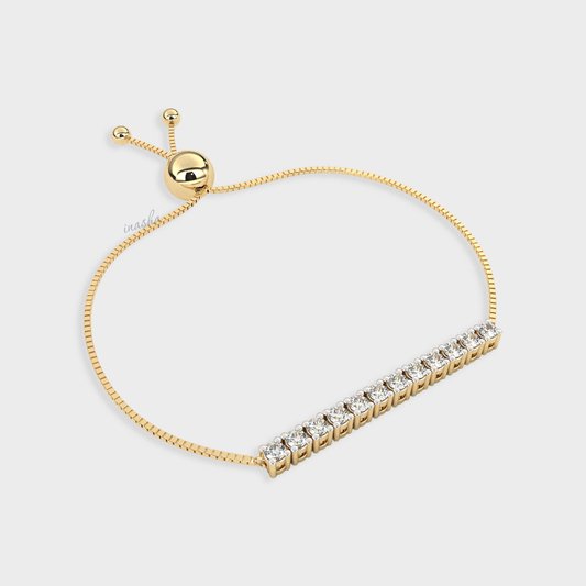 Certified GLI round cut lab grown diamond chain bracelet in yellow gold 9K 14K 18K