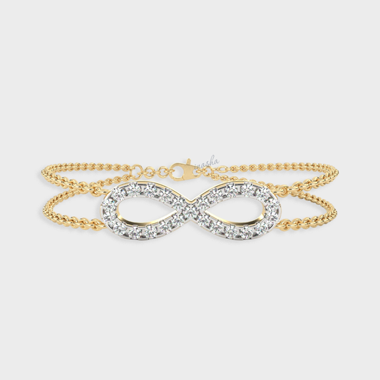 Certified GLI round cut lab grown diamond infinity double chain bracelet in yellow gold 9K 14K 18K