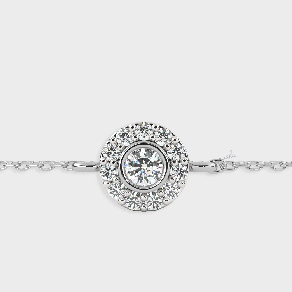 Hallmarked white gold and platinum lab grown diamond halo chain bracelet GLI certified luxury