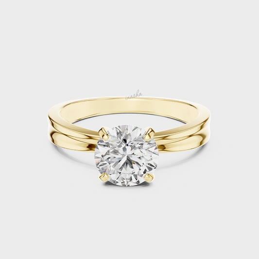 Lab grown diamond ring 1 carat round cut yellow gold
