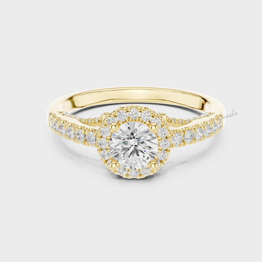 Lab Grown Diamond Engagement Halo Ring Round Cut in Gold