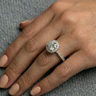 White Gold Halo Ring Featuring An Round Lab Diamond
