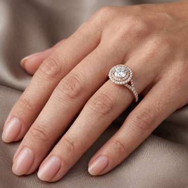 Rose Gold Round Lab-Grown Diamond Double Halo Ring