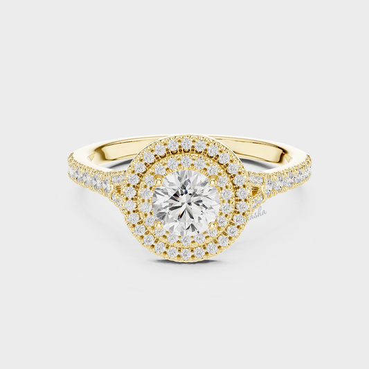 Lab Grown Diamond Double Halo Engagement Ring Yellow Gold