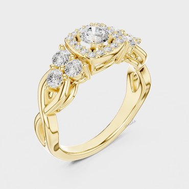 Classic Yellow Gold Halo Ring with Certified Lab Diamond