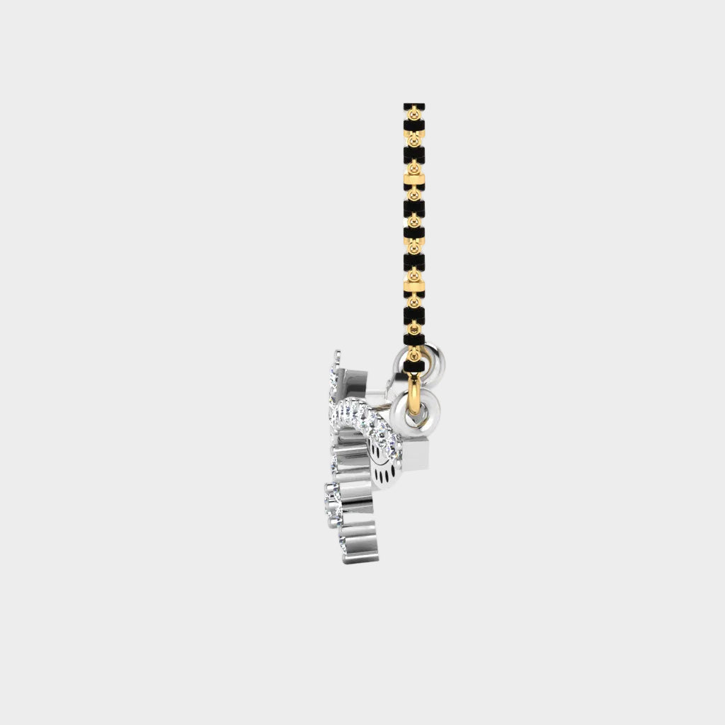 High-Polish 950 Platinum Lab Diamond Mangalsutra With Traditional Black Beads