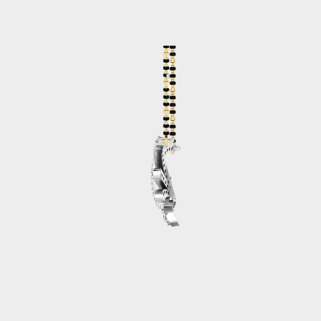 High-Polish 950 Platinum Lab Diamond Mangalsutra With Traditional Black Beads