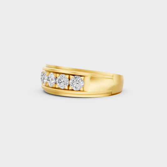 Certified 0.80 Carat Round-Cut Lab-Grown Diamond Men's Band in 18K Yellow Gold.