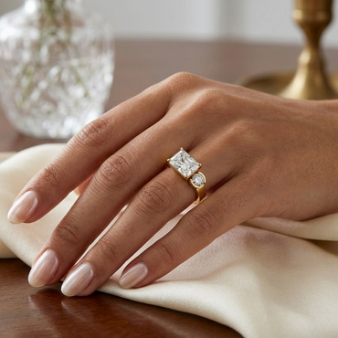 1.75 Ct Emerald & Round Lab-Grown Diamond Two-Stone Ring in