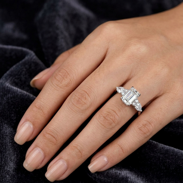 lab grown diamond ring in 14K white gold emerald pear