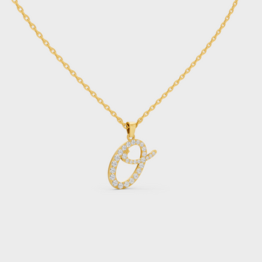 Close Up of Initial Letter O Sustainable Diamond Pendant and 18K Yellow Gold Chain