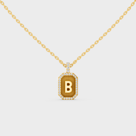 Radiant "B" Alphabet Lab Grown Diamond Pendant Handcrafted in 18K Yellow Gold