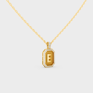 Top Angle View of Sustainable Letter E Diamond Initial Charm Set in 14K Yellow Gold