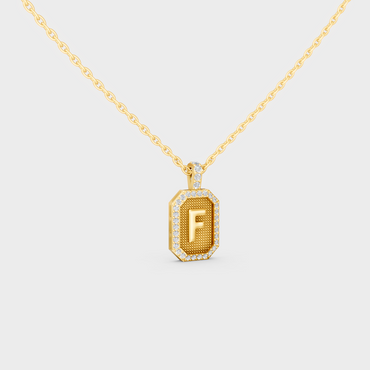 Top Angle View of Sustainable Letter F Diamond Initial Charm Set in 14K Yellow Gold