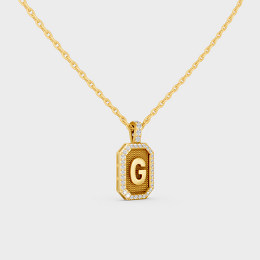 Top Angle View of Sustainable Letter G Diamond Initial Charm Set in 14K Yellow Gold