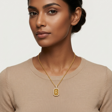 "R" Alphabet Lab Grown Diamond Pendant with Chain