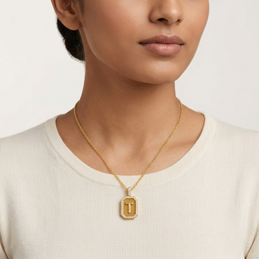 "T" Alphabet Lab Grown Diamond Pendant with Chain