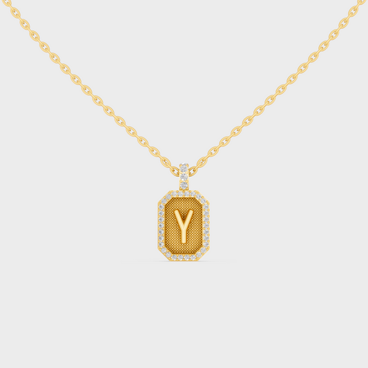 Front View of "Y" Alphabet Lab Grown Diamond Pendant Cast in 18K Yellow Gold