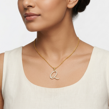Shop our custom "Q" Alphabet Lab Grown Diamond Pendant with Chain. Available in 9K, 14K, 18K Yellow, White, Rose Gold & 950 Platinum. Ethical luxury worldwide.