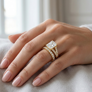 Radiant Diamond Ring Set In 18K Yellow Gold