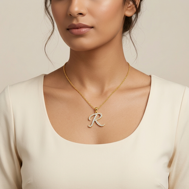 Shop our custom "R" Alphabet Lab Grown Diamond Pendant with Chain. Available in 9K, 14K, 18K Yellow, White, Rose Gold & 950 Platinum. Ethical luxury worldwide.