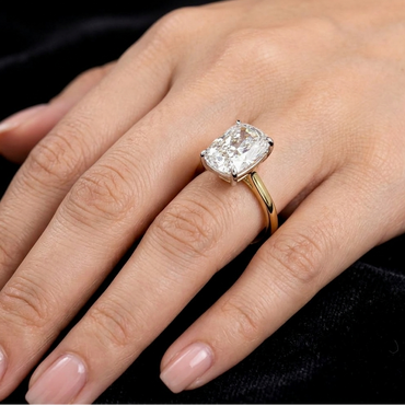 Multitone 9K gold lab grown diamond ring cushion cut