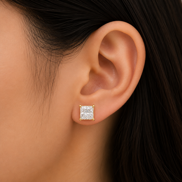 Princess Cut Lab Grown Diamond Earrings In 9K Yellow Gold