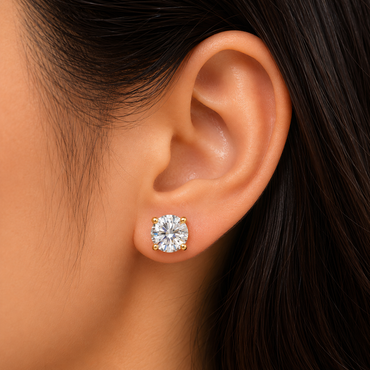 Round Lab Grown Diamond Stud Earrings In 9K Yellow Gold