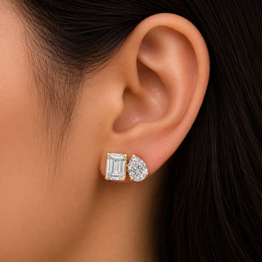 Lab-Grown Emerald & Pear Diamond Toi Et Moi Earrings In 18K Yellow Gold