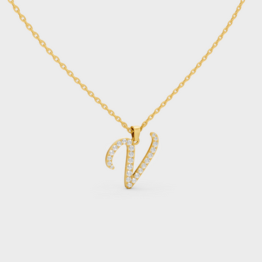 "V" Alphabet Lab Grown Diamond Pendant with Chain