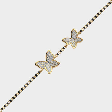 Classic yellow gold Mangalsutra bracelet featuring a round lab diamond