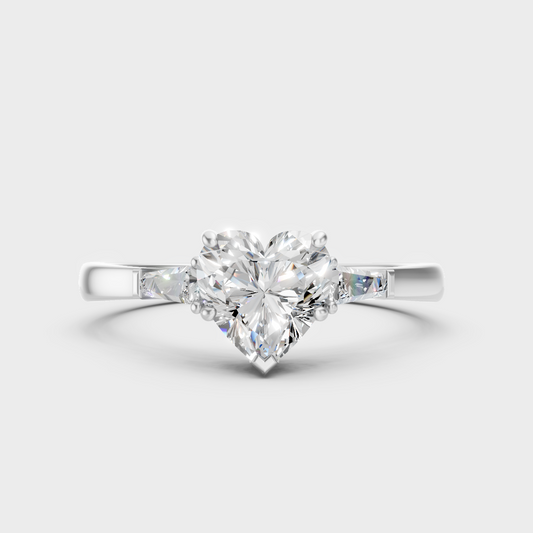 Premium 950 Platinum Heart-Shaped Lab-Grown Diamond Three-Stone Engagement Ring
