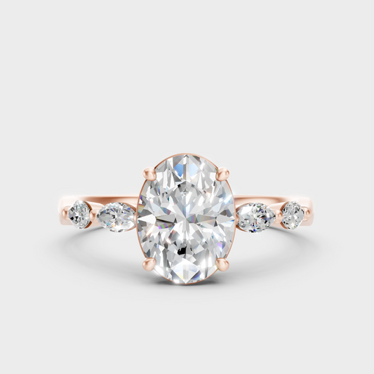 Unique Rose Gold Ring Featuring A Igi Certified Oval-Cut And Marquise Side Stones