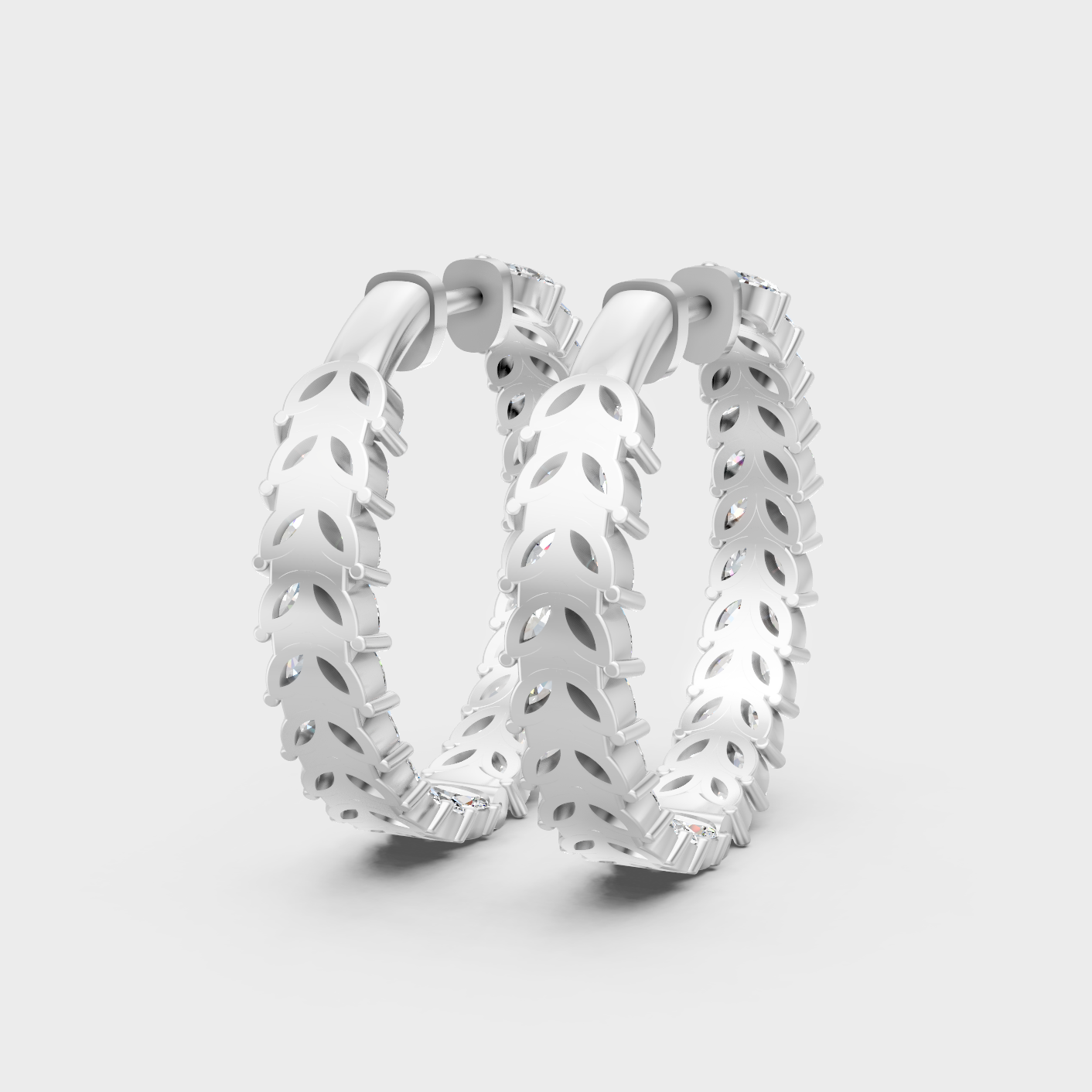 White Gold Classic Marquise Diamond Hoop Earrings 7.04 Ct Fine Jewelry