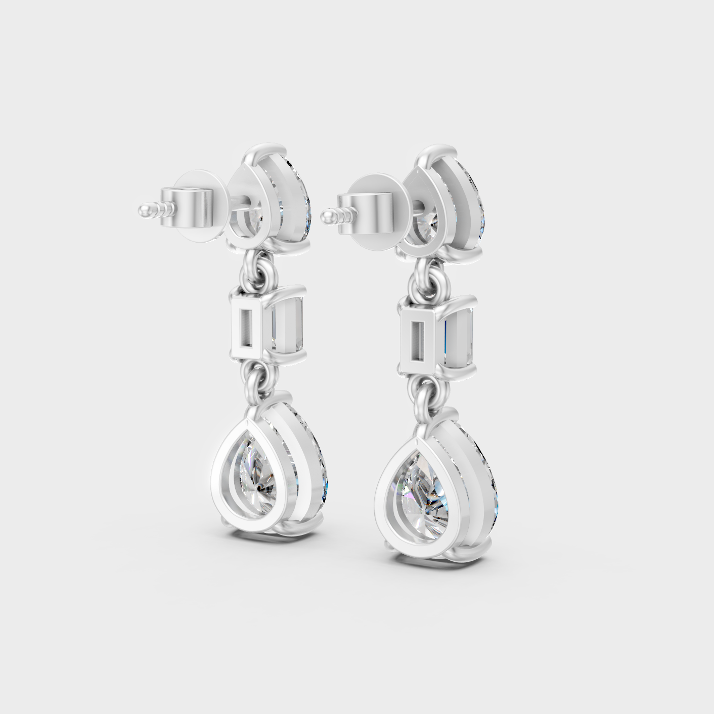 Platinum 950 Emerald Pear Diamond Drop Earrings 5.60 Ct Premium Designer Jewelry