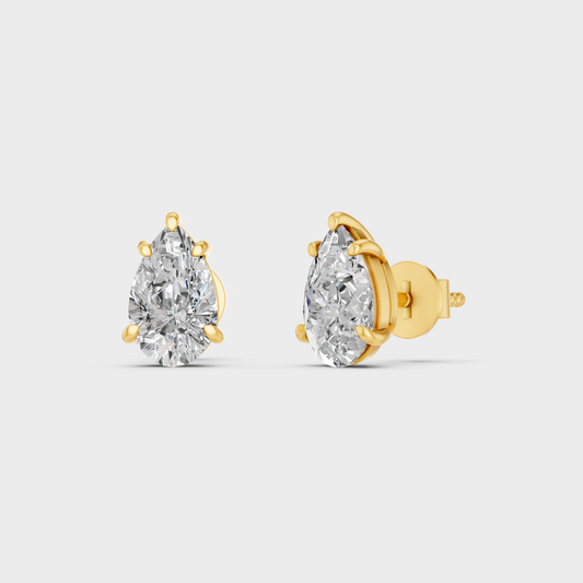 Luxury Pear Cut Lab Grown Diamond Stud Earrings In Yellow Gold Elegant Jewelry