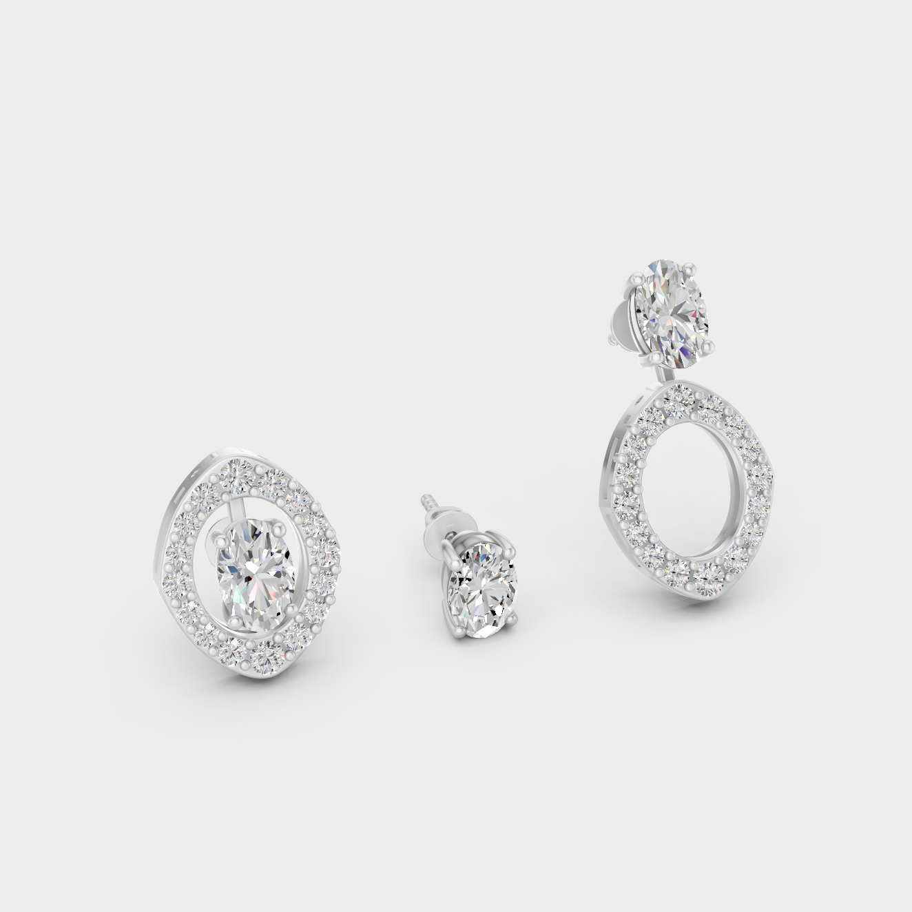 White Gold Lab-Grown Diamond Convertible Earrings Featuring 1.14 Ct Total Weight Certified Oval And Round Diamonds