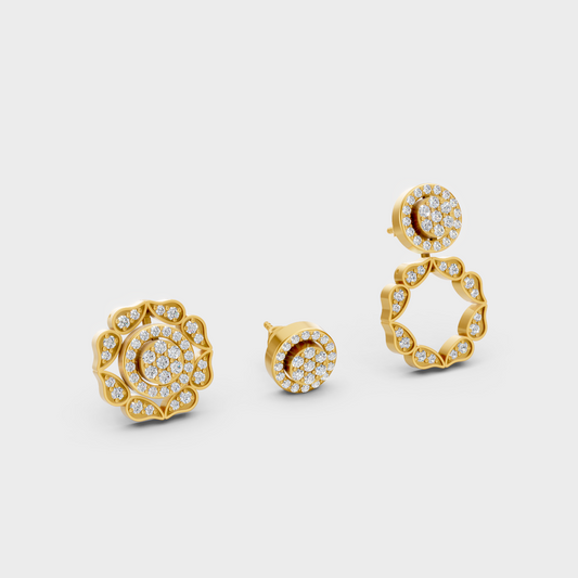 Lab-Grown Diamond Convertible Earrings In Yellow Gold Featuring 0.54 Ct Total Weight Round Cut Certified Diamonds With 0.27 Carat Each