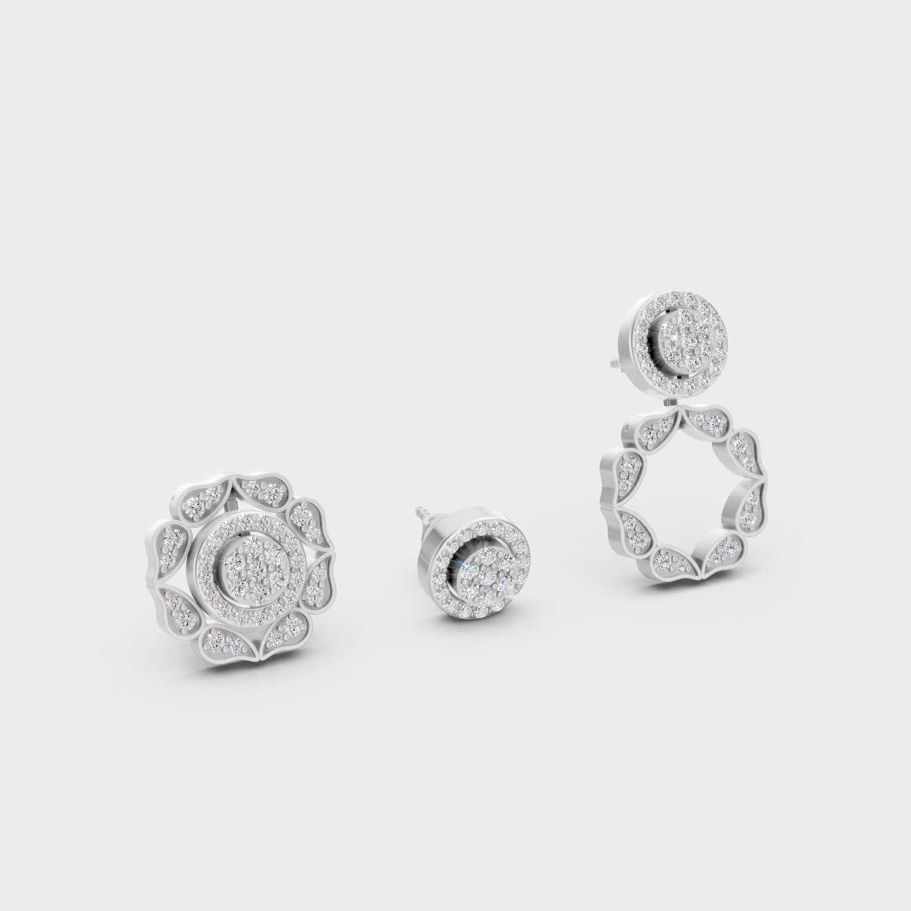 White Gold Lab-Grown Diamond Convertible Earrings Featuring 0.54 Ct Total Weight Certified Round Cut Diamonds
